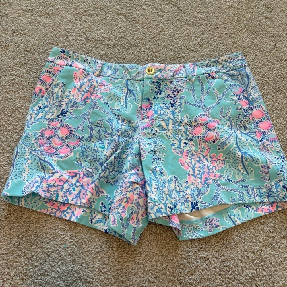 Lilly Pulitzer Callahan Knit Shorts Womens 10 Blue Pink Now You Sea Me Beach - Picture 4 of 11